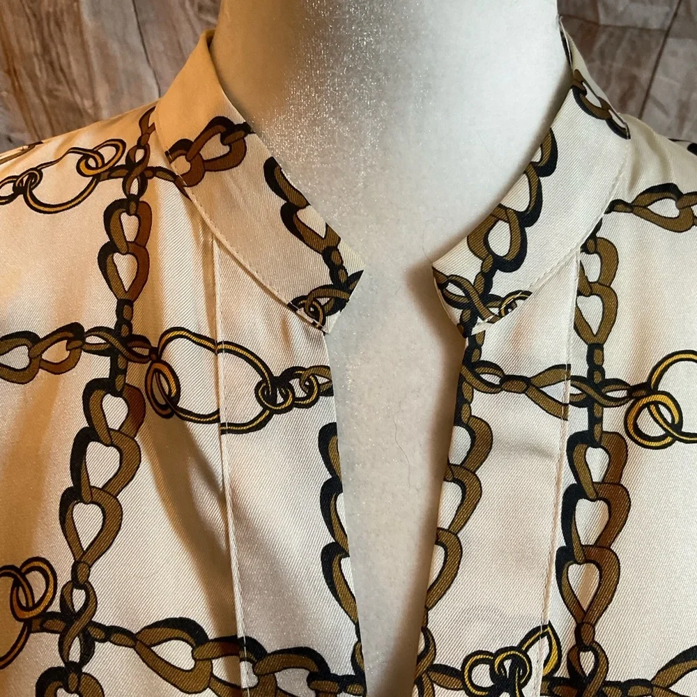 “ZARA” Tunic Style Chain Link Pattern Cream Coloured Long Sleeved Blouse. - Picture 6 of 13